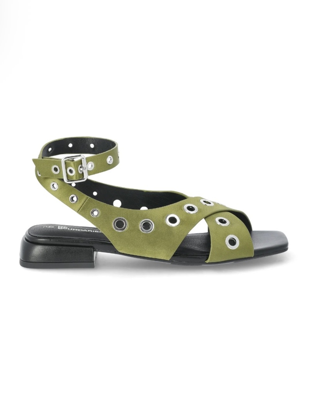 No Boundaries Olive Ankle-Strap Grommet Flat Sandal - Picture 2 of 8
